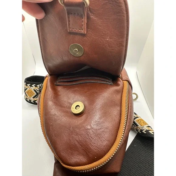 Faux Leather Brown Sling Bag Aztec Strap Crossbody‎ Backpack Purse Women - Picture 4 of 7